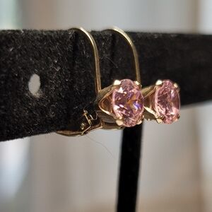 Sterling Silver Gold-tone Pink Tourmaline Lever Back Earrings Oct Birthstone